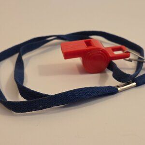Red Plastic Referee Whistle with Navy Lanyard